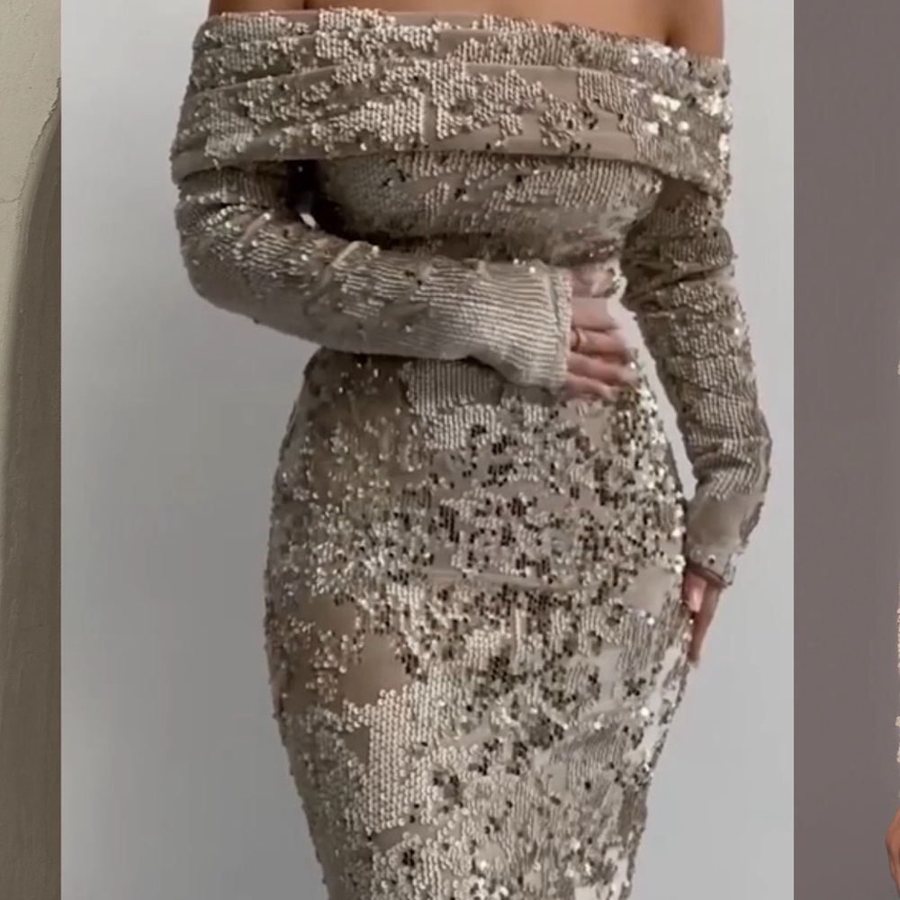 JLUXLABEL Stone impressions sequin Bodysuit and Skirt set.